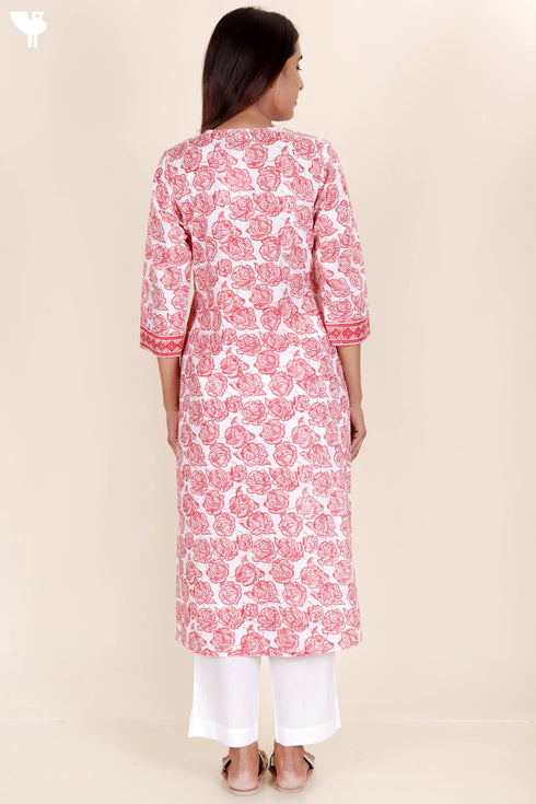 Cambric Cotton Kurta In Floral Block Print