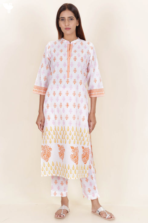 Cambric Cotton Kurta In Block Print