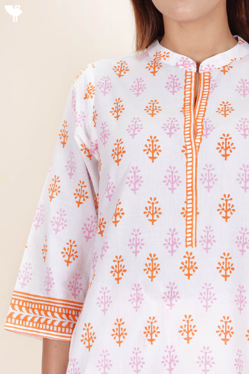 Cambric Cotton Kurta In Block Print