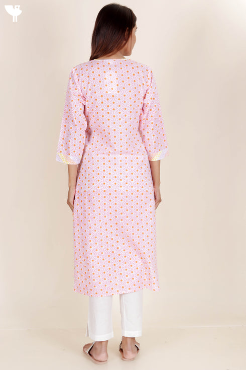 Cambric Cotton Kurta In Block Print