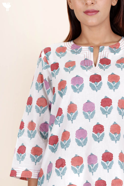 Cambric Cotton Kurta In Floral Block Print