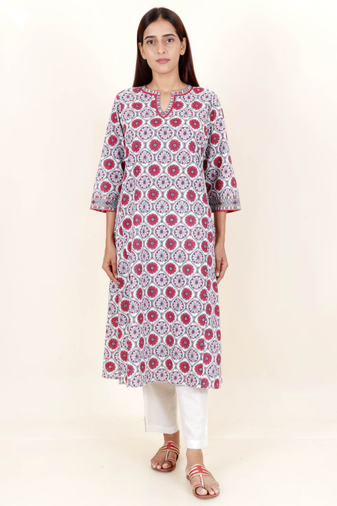Cambric Cotton Kurta In Floral Print