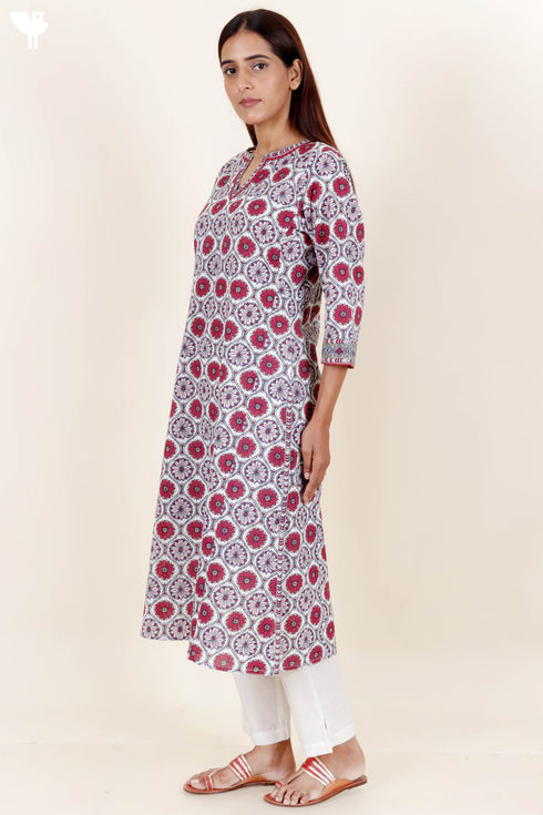 Cambric Cotton Kurta In Floral Print
