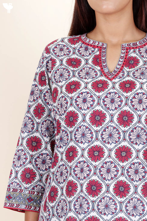 Cambric Cotton Kurta In Floral Print