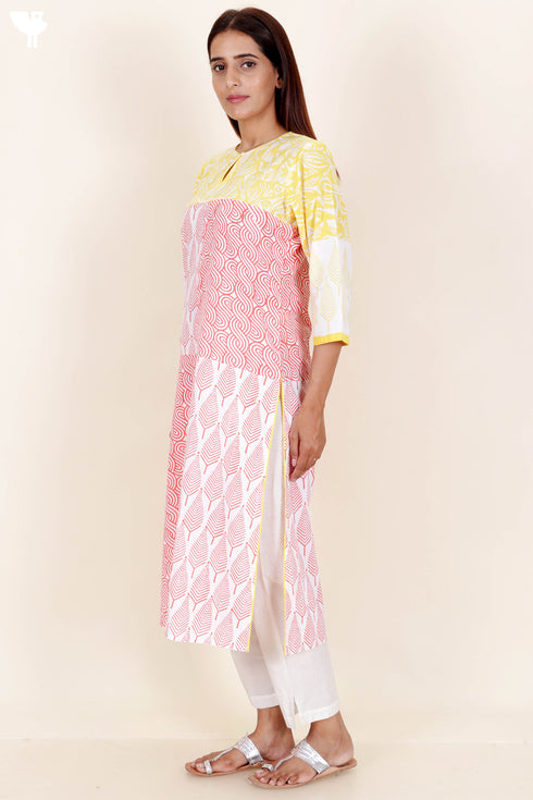 Cambric Cotton Kurta In Block Print