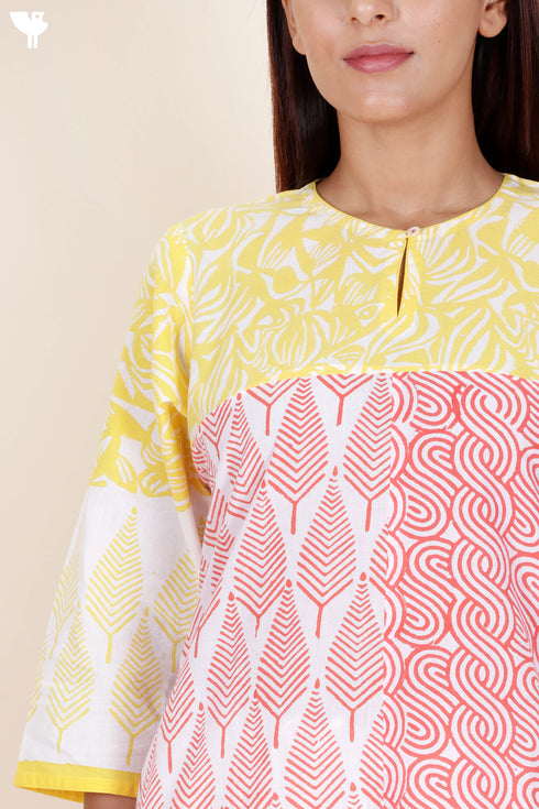 Cambric Cotton Kurta In Block Print