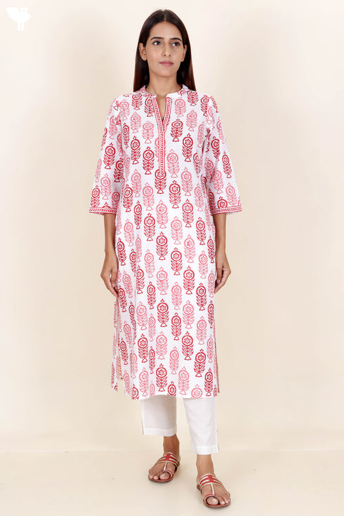 Cambric Cotton Kurta In Block Print