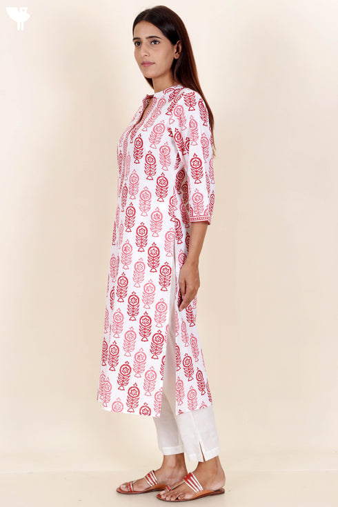 Cambric Cotton Kurta In Block Print