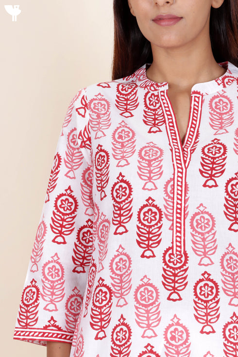 Cambric Cotton Kurta In Block Print