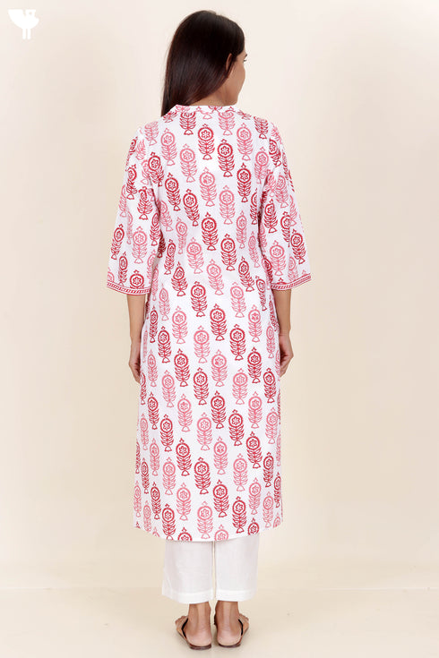 Cambric Cotton Kurta In Block Print