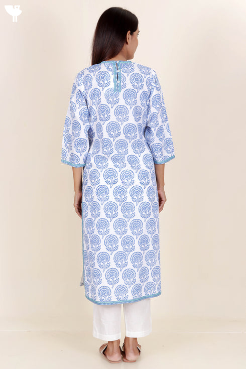 Cambric Cotton Kurta In Block Print