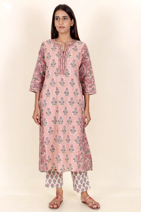 Cambric Cotton Kurta In Block Print