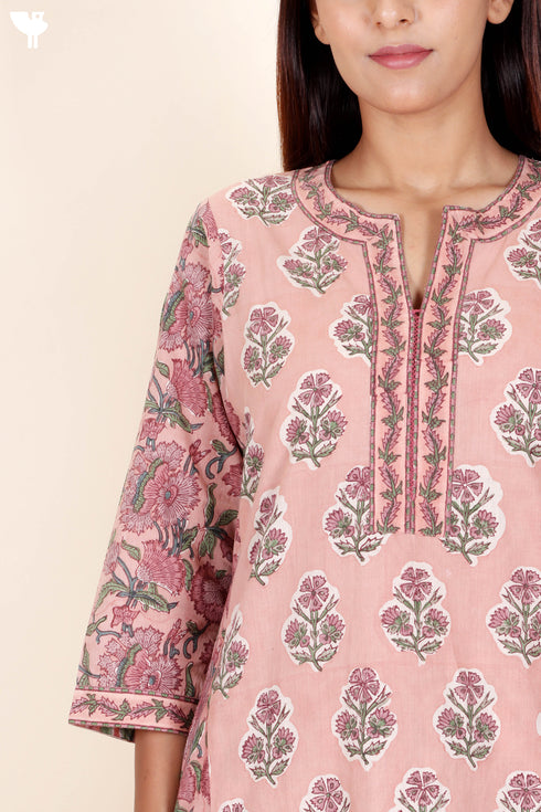 Cambric Cotton Kurta In Block Print