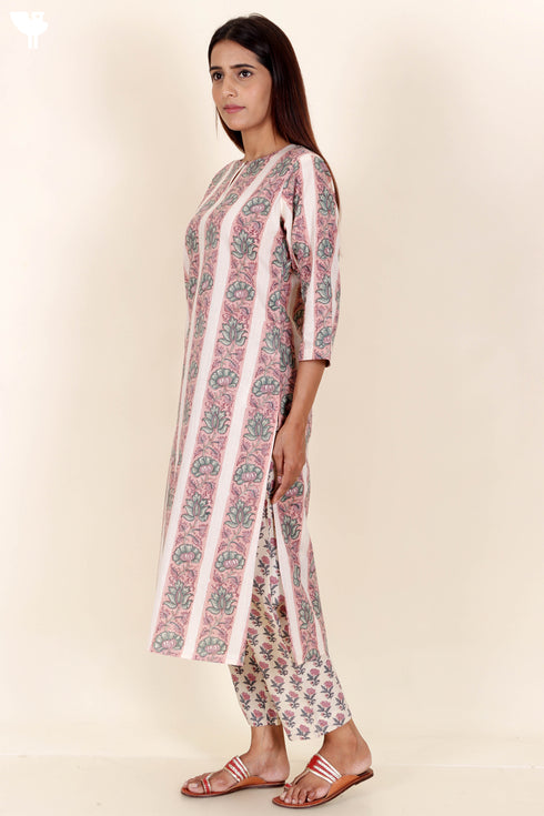 Cambric Cotton Kurta In Block Print