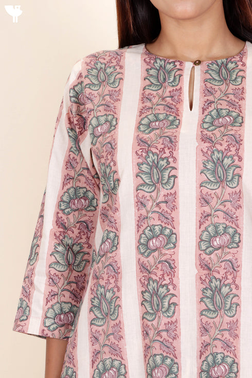 Cambric Cotton Kurta In Block Print