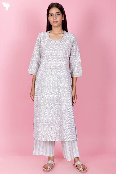 Cambric Cotton Kurta In Floral Print