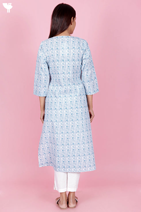 Cambric Cotton Kurta In Floral Print