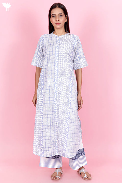 Cambric Cotton Kurta In Floral Block Print