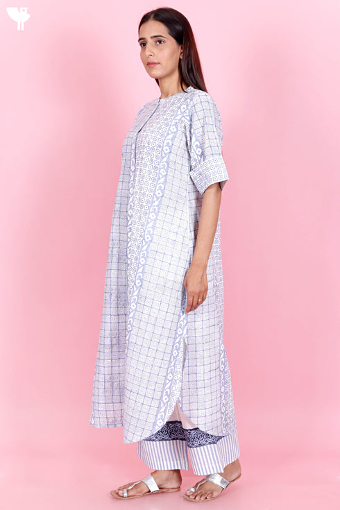 Cambric Cotton Kurta In Floral Block Print