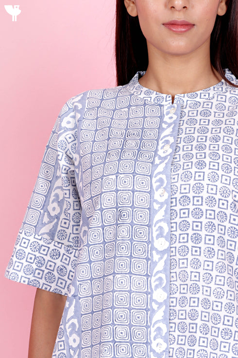 Cambric Cotton Kurta In Floral Block Print