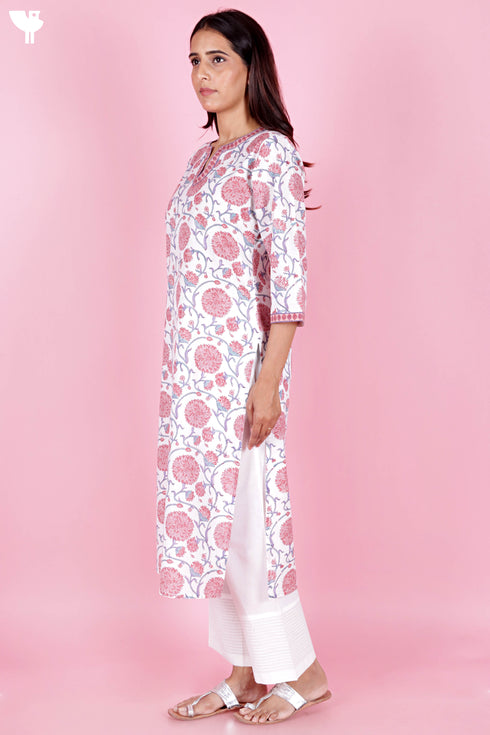 Cambric Kurta In Floral Block Print