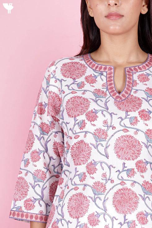 Cambric Kurta In Floral Block Print