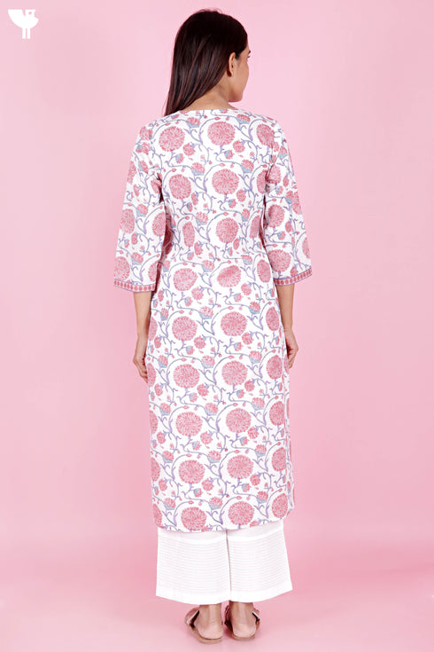 Cambric Kurta In Floral Block Print