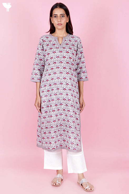 Cambric Kurta In Block Print