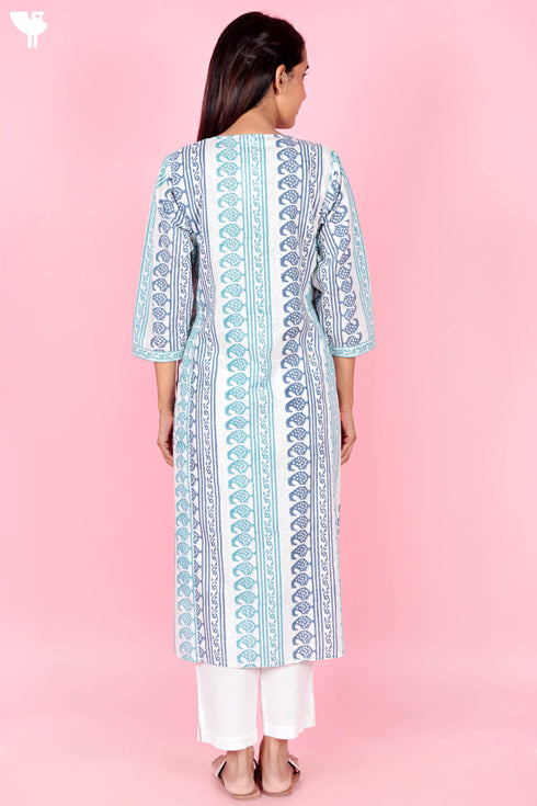 Cambric Cotton Kurta In Block Print