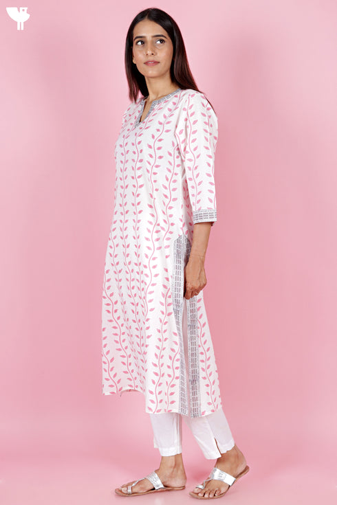 Cambric Kurta In Floral Block Print