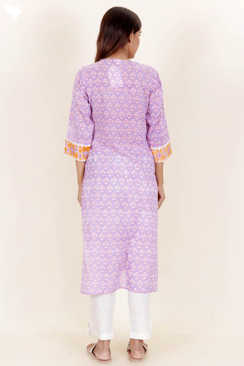 Mulmul Cotton Kurta In Floral Block Print