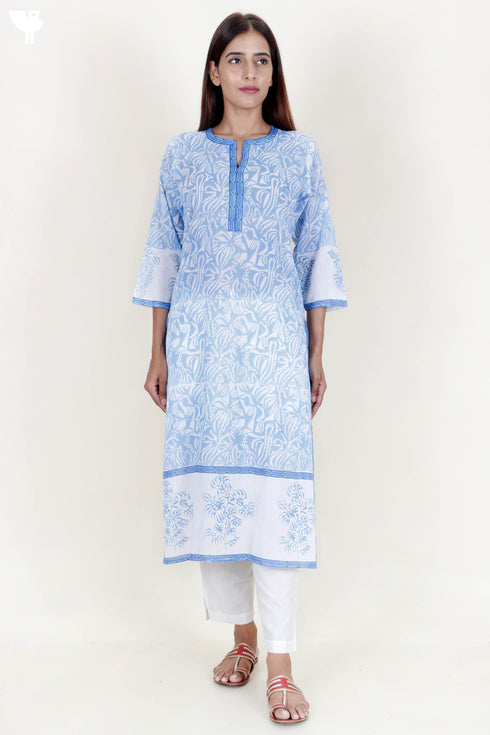Mulmul Cotton Kurta In Block Print