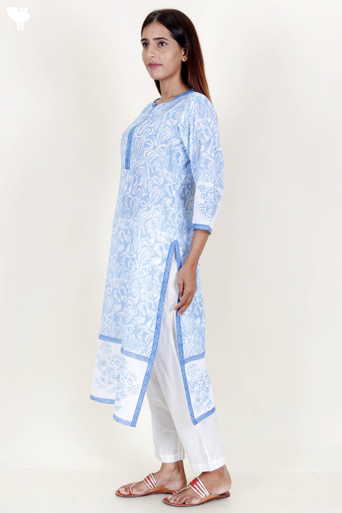 Mulmul Cotton Kurta In Block Print