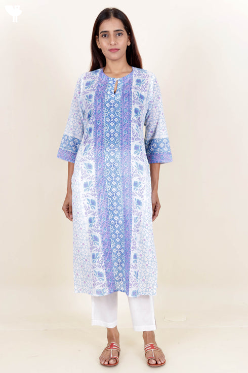 Mulmul Cotton Kurta In Floral Block Print