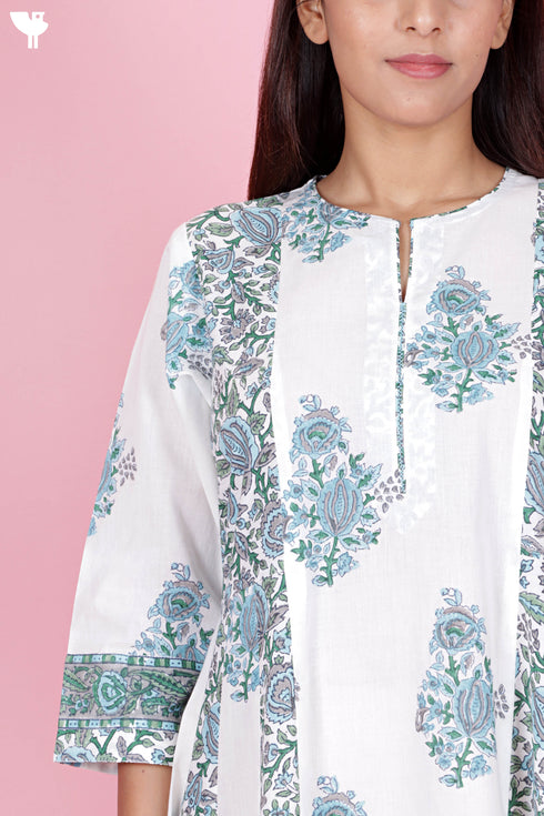 Cambric Cotton Dress In Floral Block Print