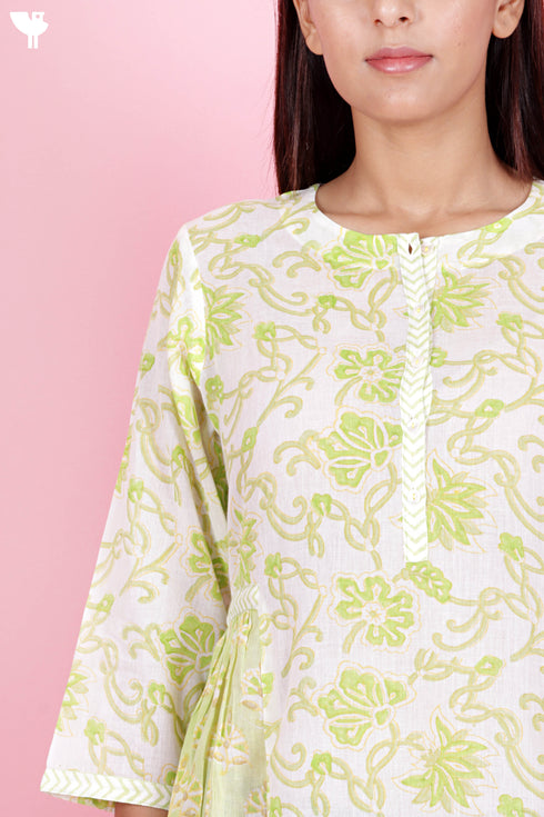 Mulmul Cotton Dress In Floral Block Print