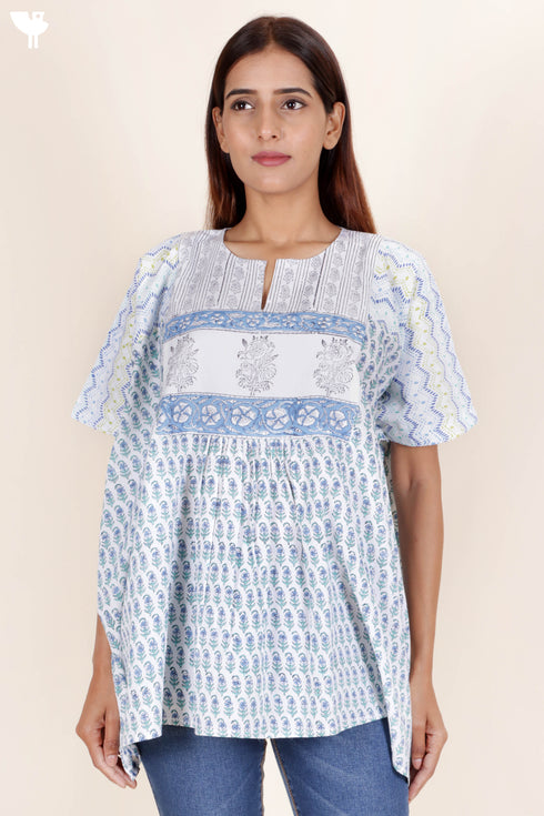 Cambric Cotton Poncho Top In Block Print