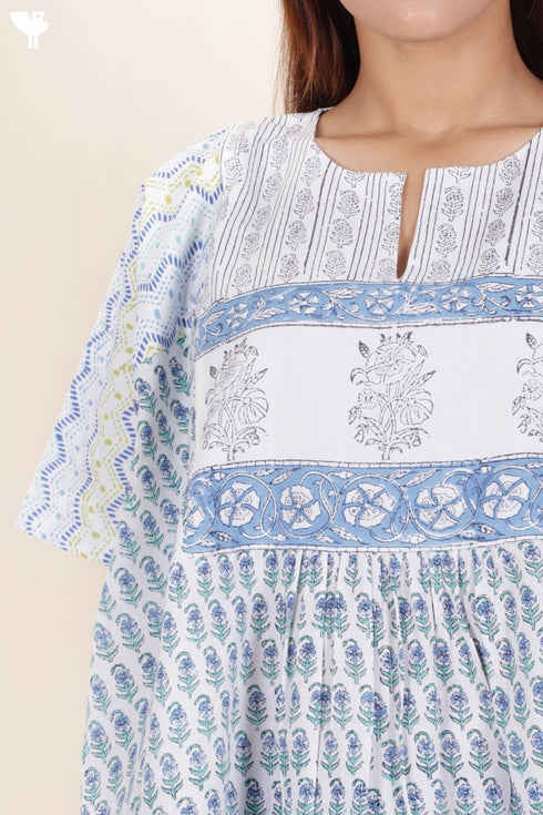 Cambric Cotton Poncho Top In Block Print