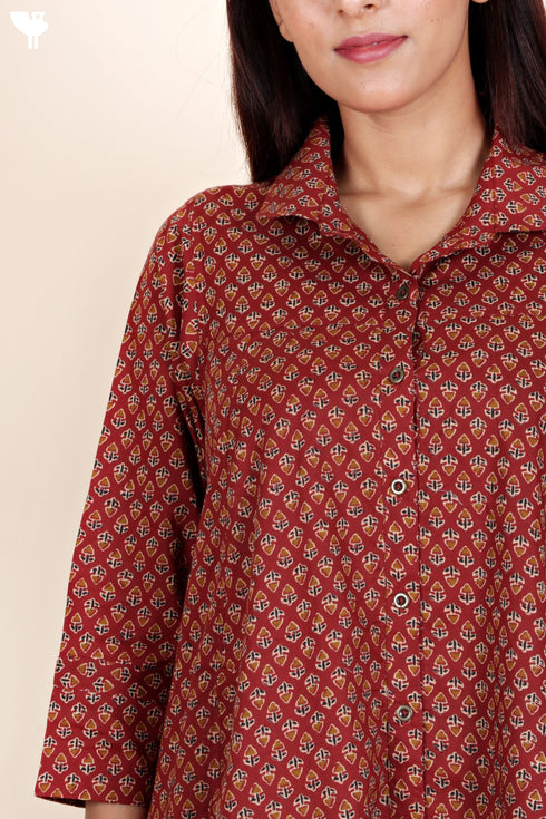 Cambric Cotton Midi Dress In Block Print