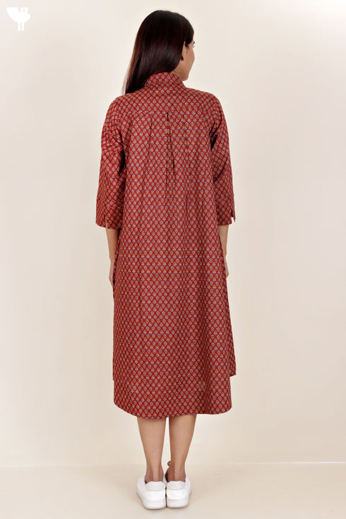 Cambric Cotton Midi Dress In Block Print