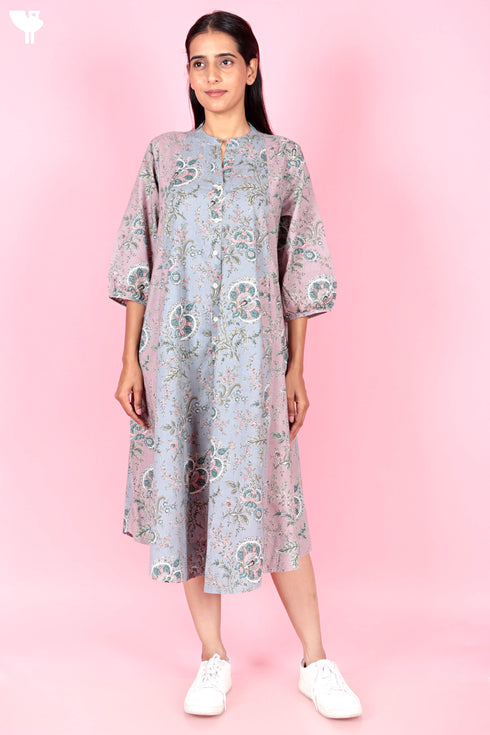 Cambric Cotton Midi Dress In Floral Print