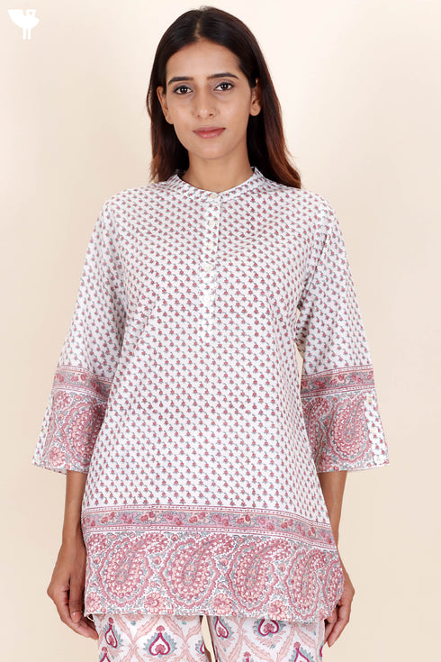 Cambric Cotton Top in Floral Block Print