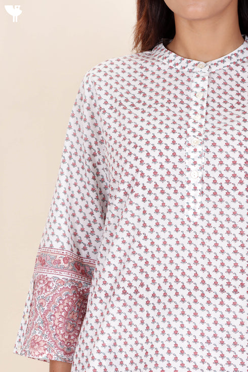 Cambric Cotton Top in Floral Block Print