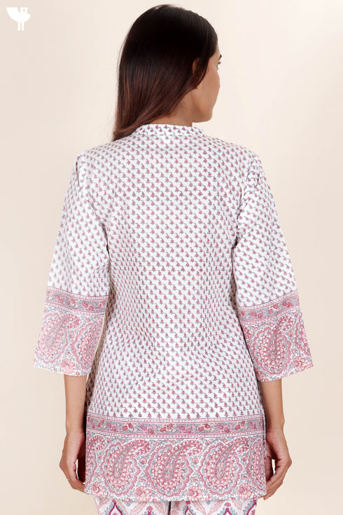 Cambric Cotton Top in Floral Block Print