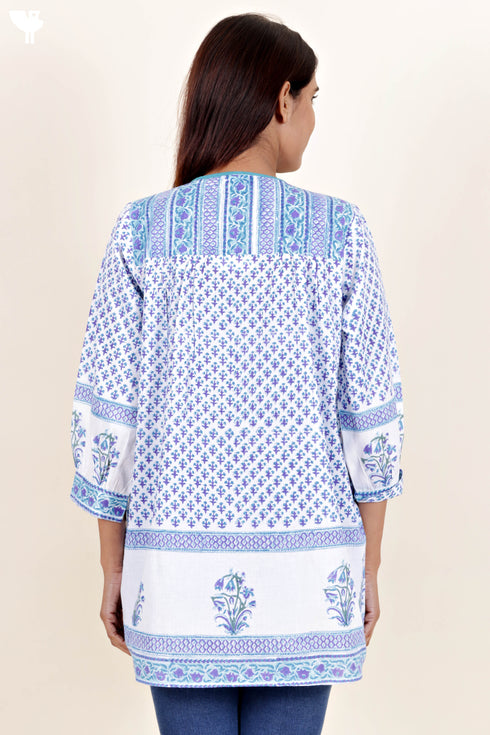 Cambric Cotton Top in Floral Block Print