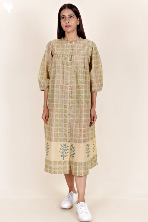 Silk Cotton Dress In Floral Block Print