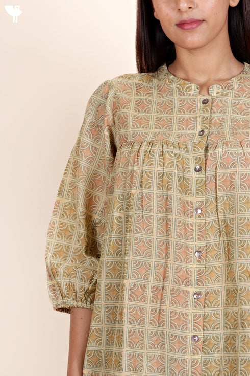 Silk Cotton Dress In Floral Block Print