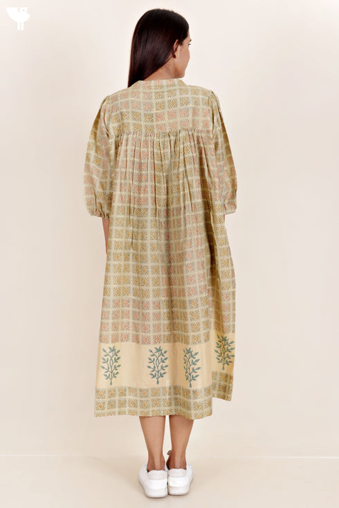 Silk Cotton Dress In Floral Block Print