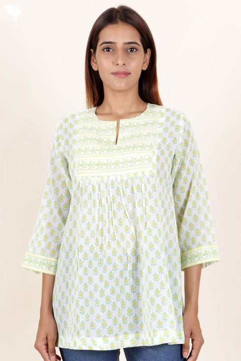 Mulmul Cotton Top In Floral Block Print