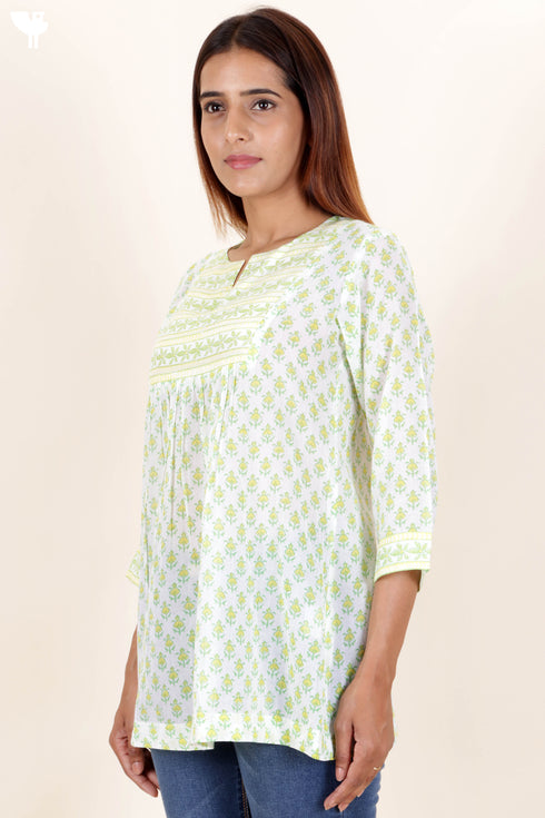 Mulmul Cotton Top In Floral Block Print